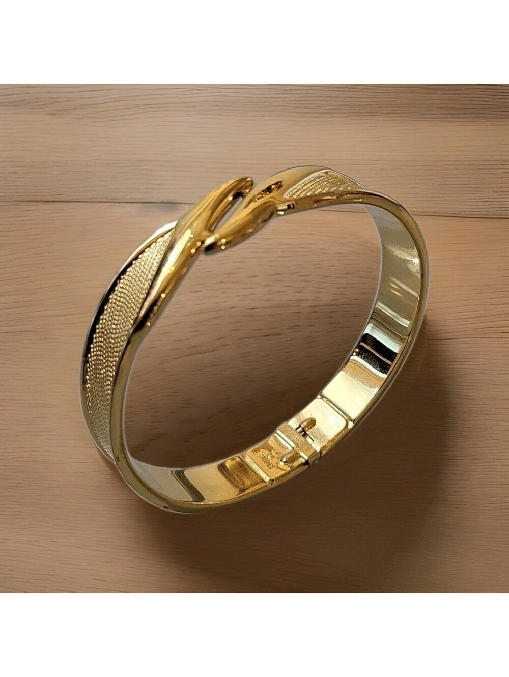 Vintage Signed Monet Gold Tone Bangle Bracelet Cuff Thick 6.75" L95